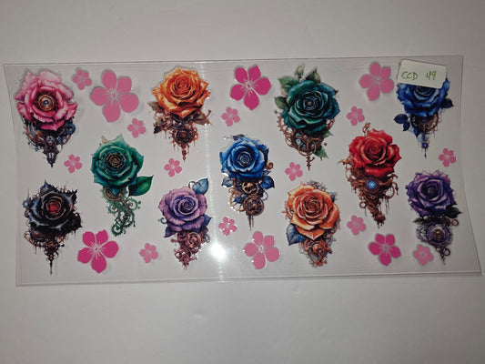 Steampunk Rose Tumbler Wraps - Vibrant Colors & Intricate Gears - Sublimation Design