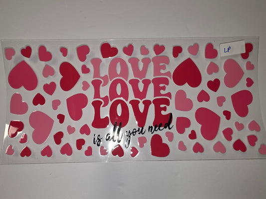 Retro Groovy "LOVE" Heart Tumbler Wrap | Pink & Red Valentine's Day Drinkware Design