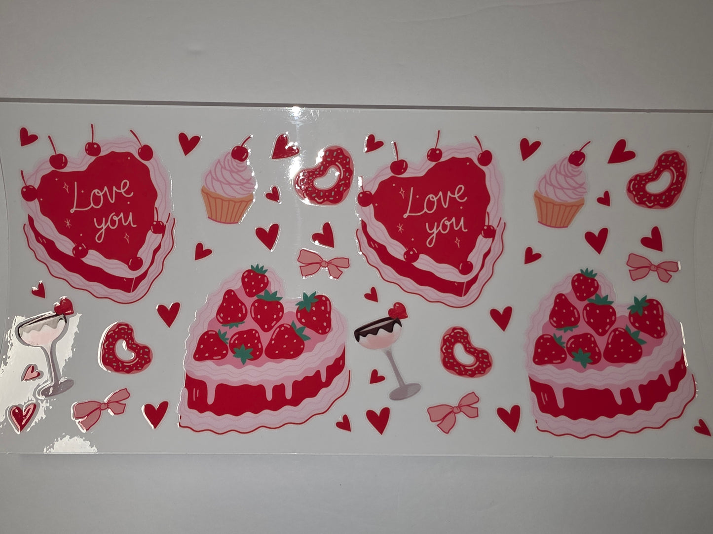Sweet Valentine's Day Tumbler Wrap - Pink & Red Cakes, Strawberries, Hearts & Cherries