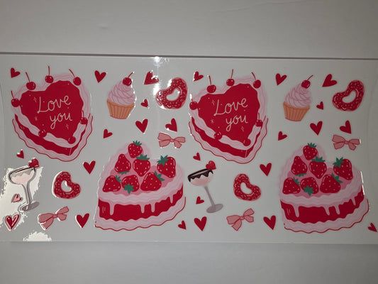 Sweet Valentine's Day Tumbler Wrap - Pink & Red Cakes, Strawberries, Hearts & Cherries