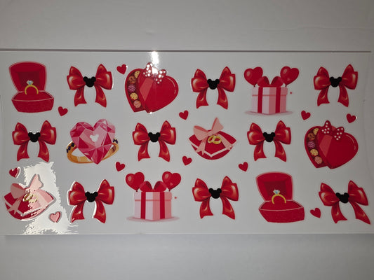 Valentine's Day Red Bow & Heart Tumbler Wrap | Engagement Ring, Gift Box, Candy Heart Designs