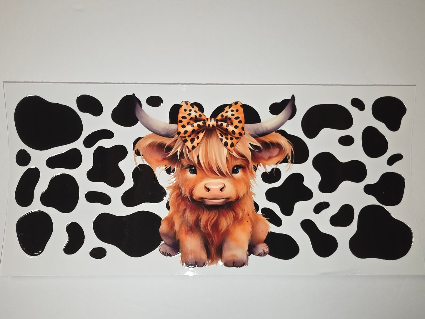 Cute Highland Cow Tumbler Wrap - Leopard Bow & Cow Print Design