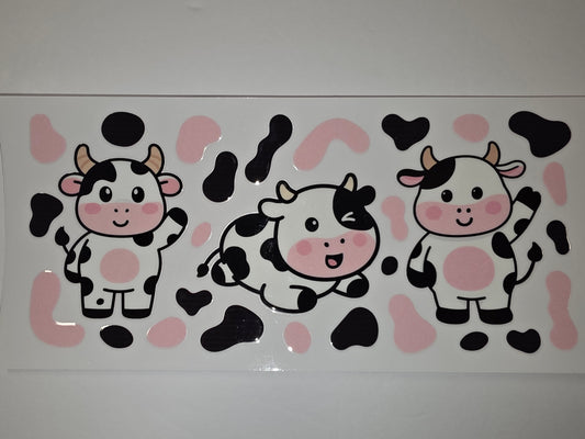 Cute Kawaii Cows Tumbler Wrap PNG - Pink & Black Holstein Design for Cups