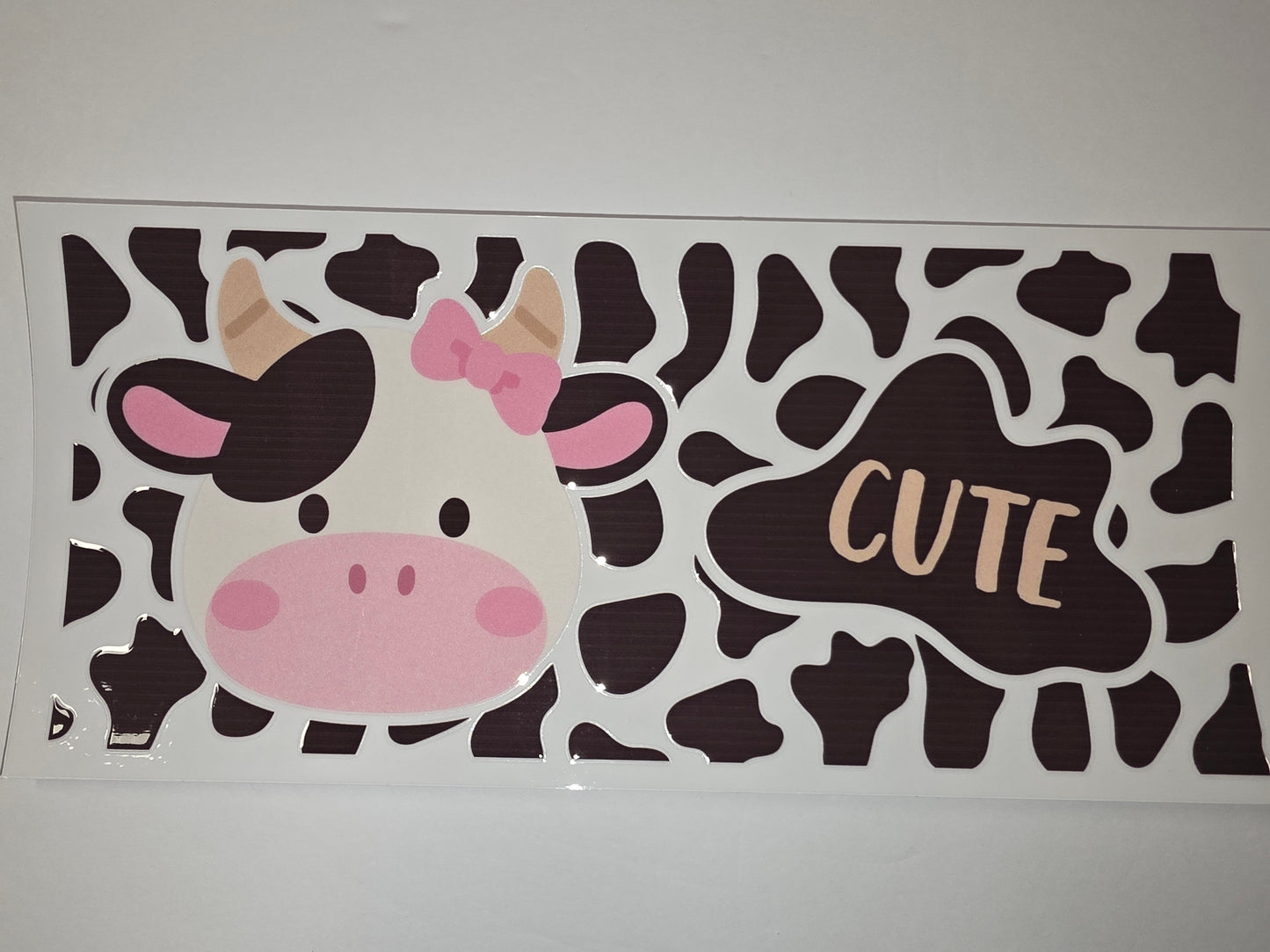 Cute Cow Face Tumbler Wrap - Pink Bow & Brown Spots - Farmhouse Drinkware Design