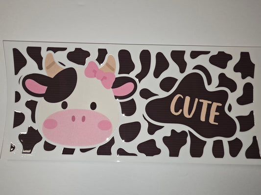 Cute Cow Face Tumbler Wrap - Pink Bow & Brown Spots - Farmhouse Drinkware Design