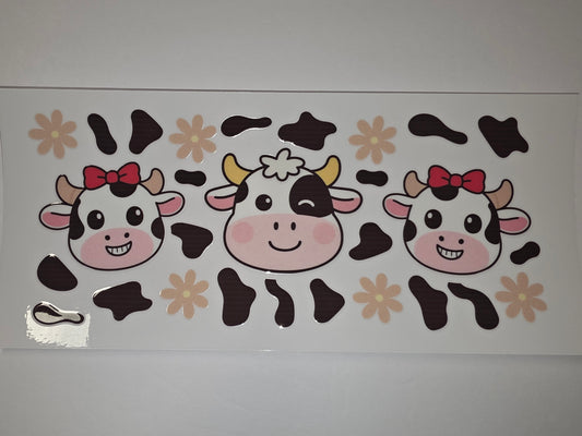 Cute Cow Tumbler Wrap Design - Farm Animal & Flower Sublimation/Vinyl