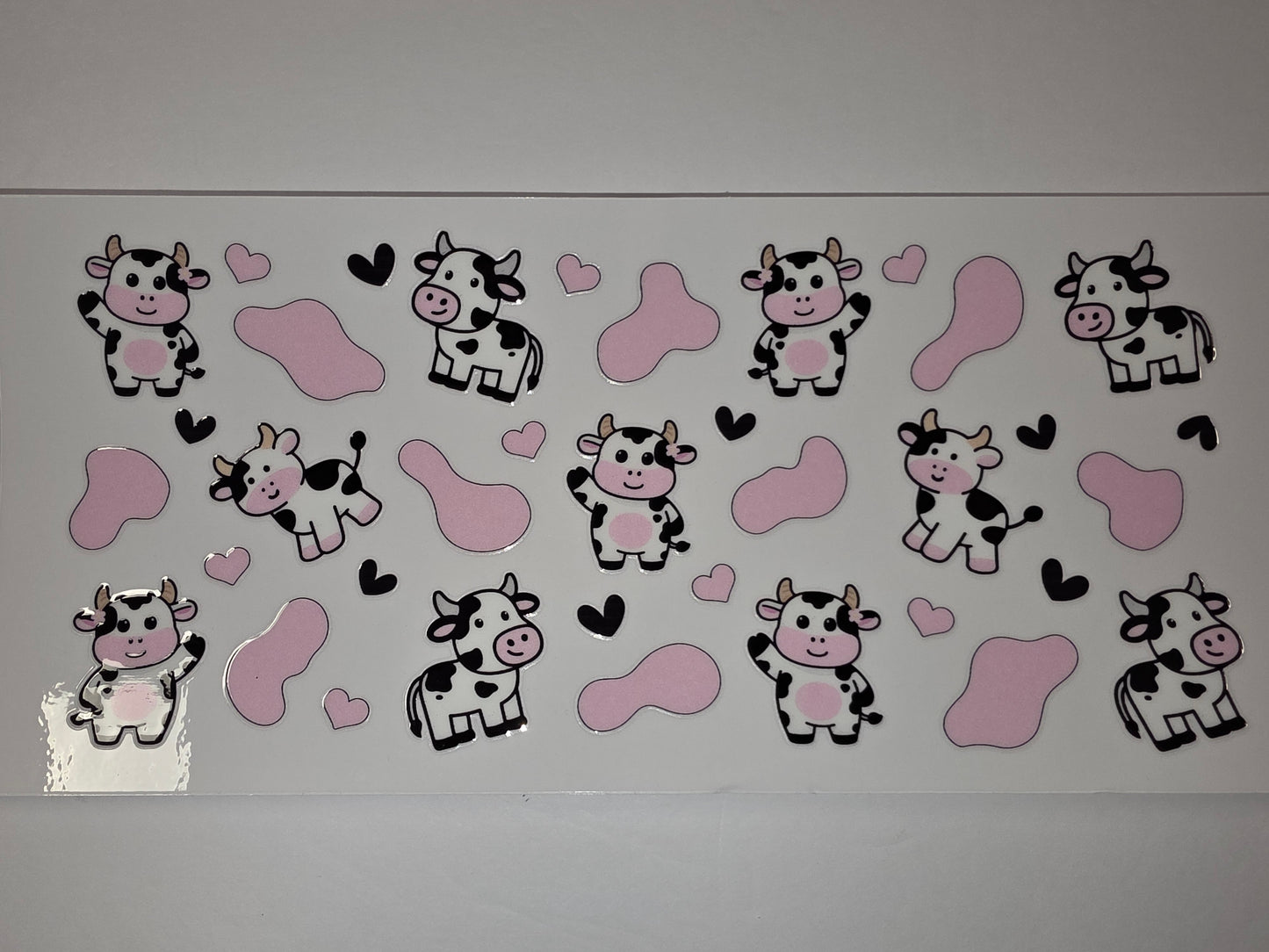 Cute Cow & Pink Heart Tumbler Wrap | Kawaii Farm Animal Drinkware Design