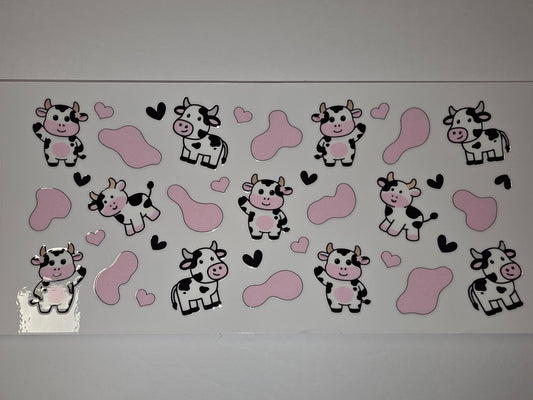 Cute Cow & Pink Heart Tumbler Wrap | Kawaii Farm Animal Drinkware Design