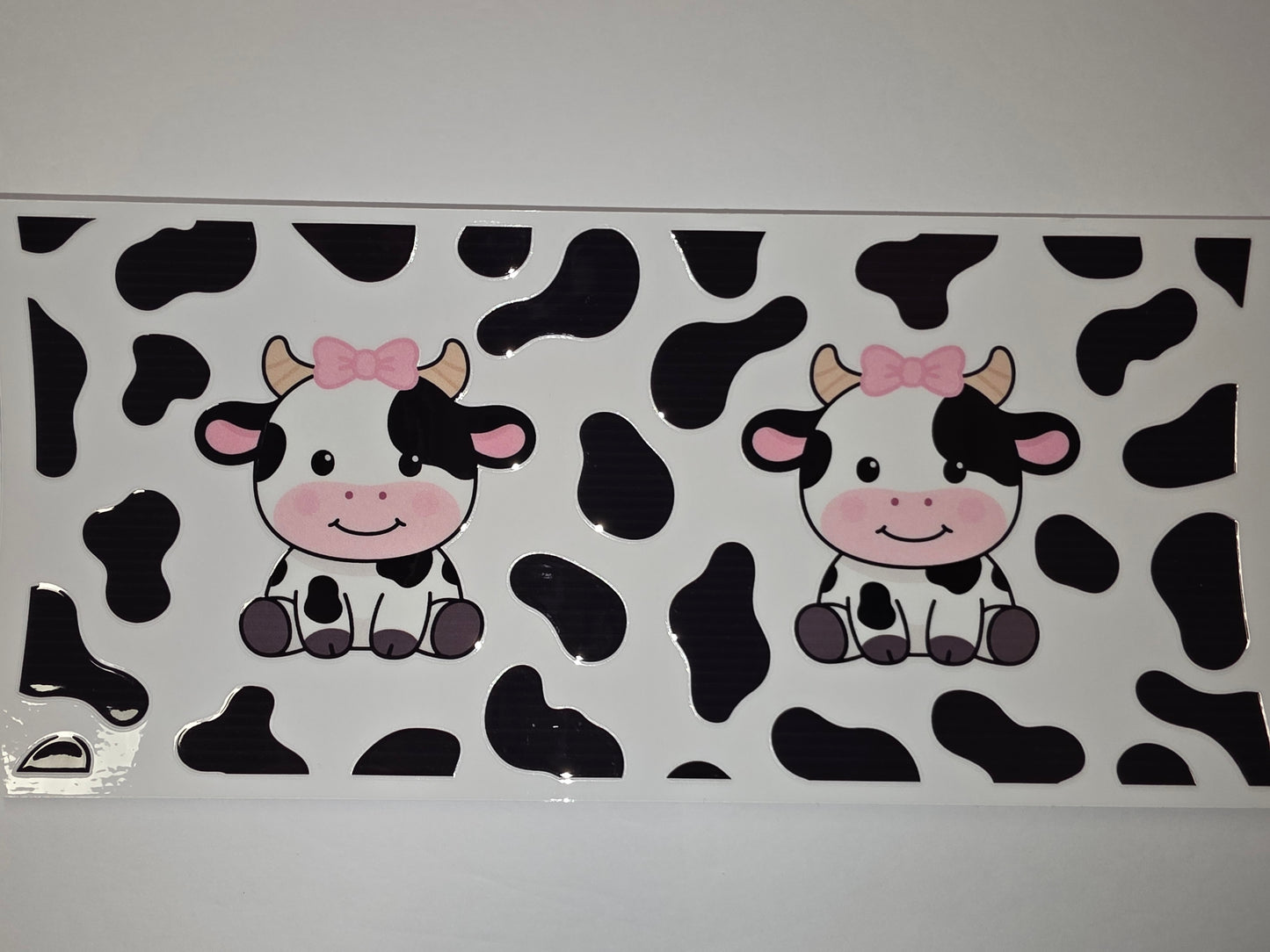 Cute Cow Tumbler Wrap - Black & White Holstein Pattern with Pink Bows
