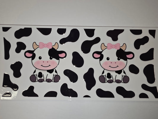 Cute Cow Tumbler Wrap - Black & White Holstein Pattern with Pink Bows