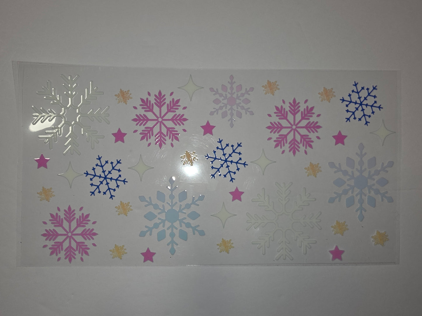 Winter Snowflake Tumbler Wrap - Pink, Blue, White & Gold Stars