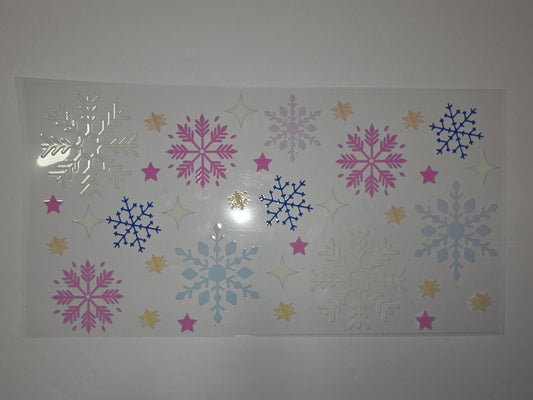 Winter Snowflake Tumbler Wrap - Pink, Blue, White & Gold Stars