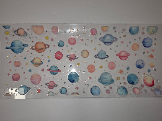 Cute Planets & Stars Tumbler Wrap | Pastel Space Design for Cups