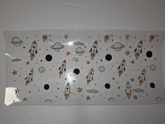 Cute Rocket & Planet Tumbler Wrap | Space Adventure Sublimation Design | Kids Drinkware