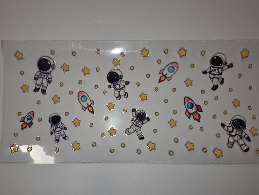 Cute Astronaut & Rocket Space Tumbler Wrap | Yellow Stars Sublimation Design