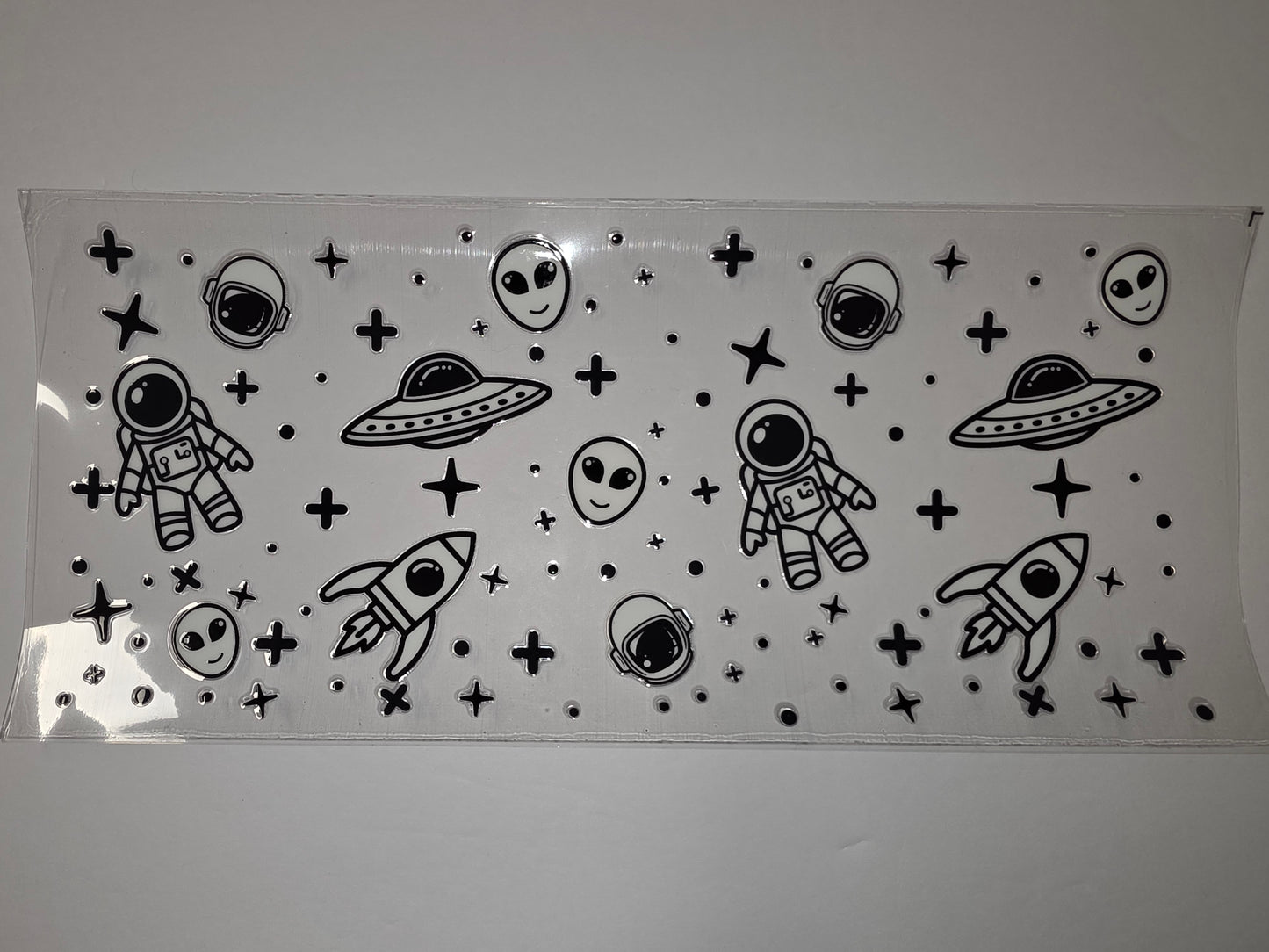 Cute Space Adventure Tumbler Wrap | Astronaut, Alien, Rocket, UFO Design | Black & White
