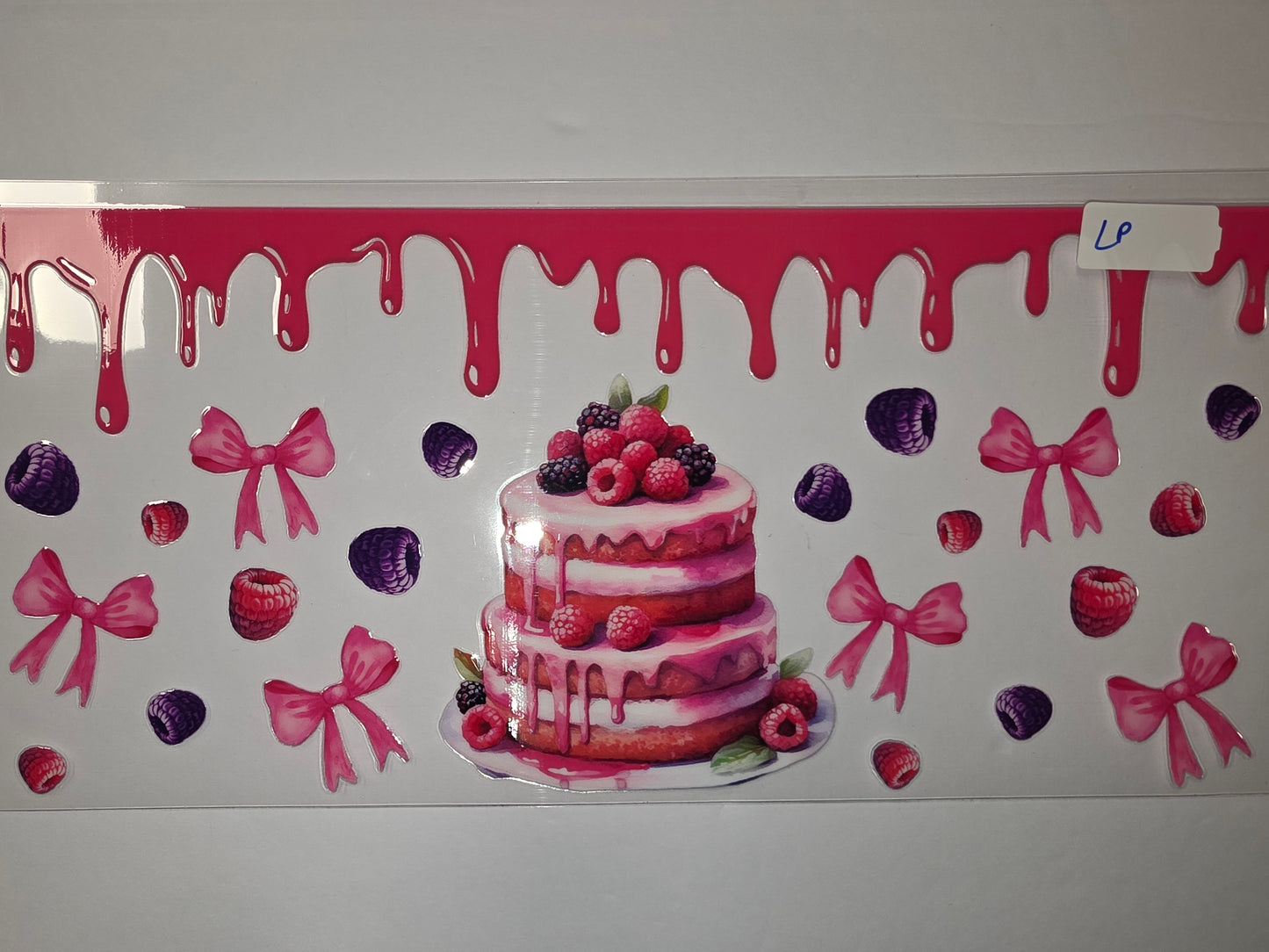 Pink Berry Cake & Bow Tumbler Wrap | Sweet Dessert Drinkware Design