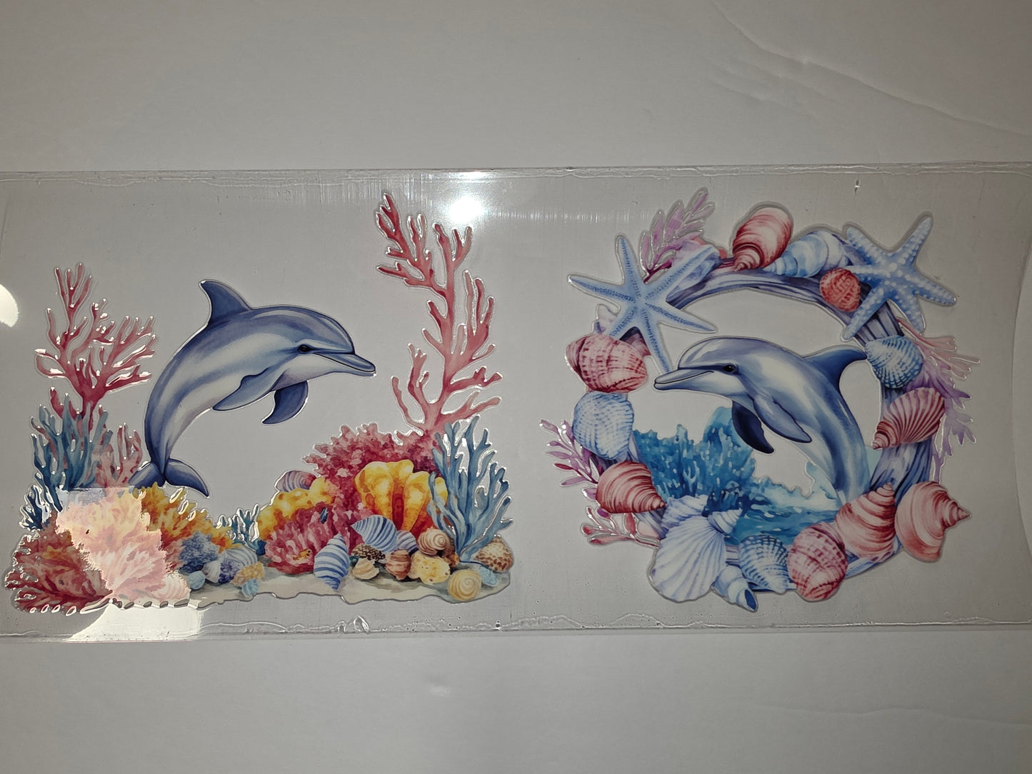Dolphin & Seashell Tumbler Wrap - Ocean Coral Design - Blue, Pink, White