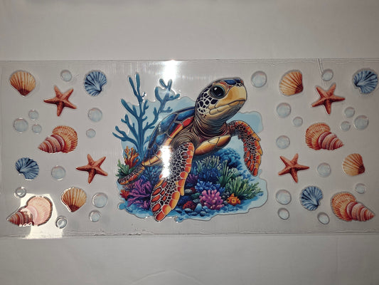 Sea Turtle & Coral Reef Tumbler Wrap - Ocean Life, Beach Theme, Vibrant Colors