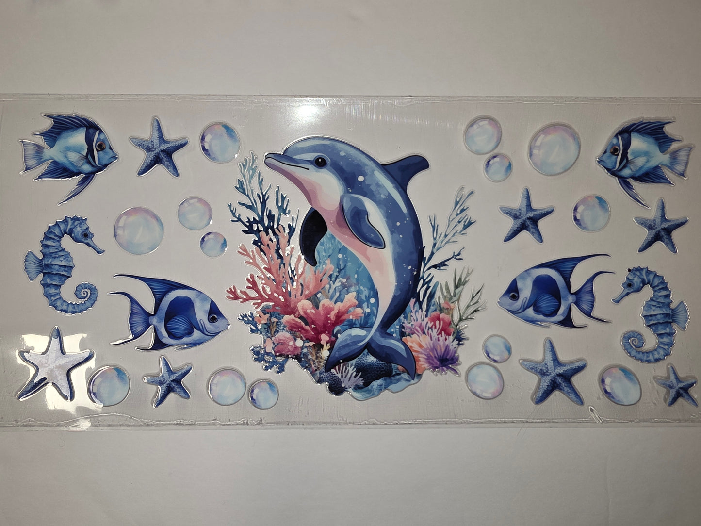 Ocean Life Dolphin Tumbler Wrap - Blue Fish, Seahorse, Starfish & Coral Design