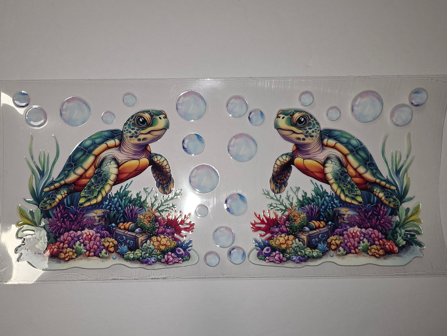 Sea Turtle Coral Reef Tumbler Wrap - Vibrant Ocean Design with Bubbles