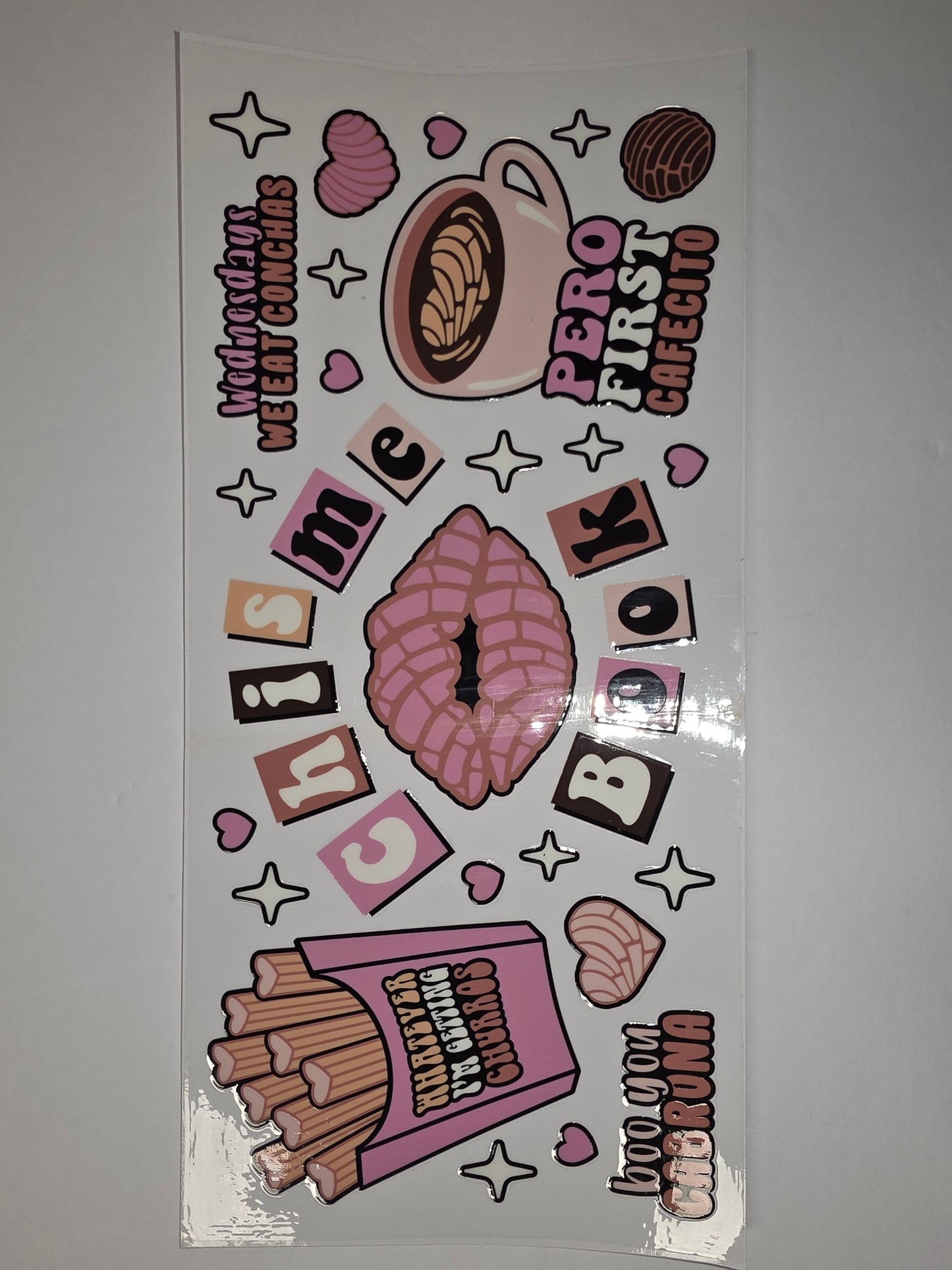 Mexican Sweet Treats Tumbler Wrap - Conchas, Churros, Cafe, Pink & Brown