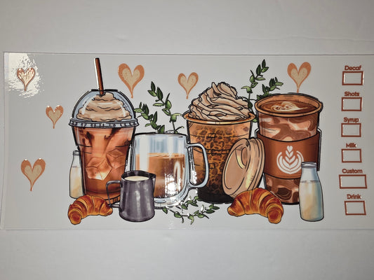 Coffee Lover Tumbler Wrap | Latte Art, Croissants & Hearts | Brown & Cream Aesthetic