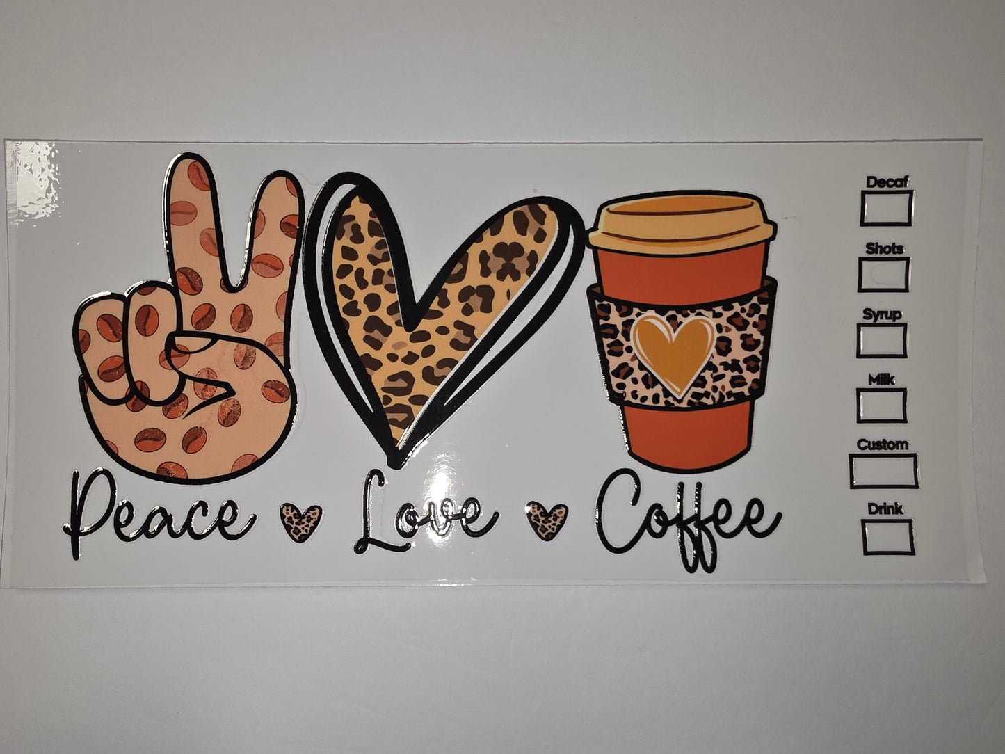 Peace Love Coffee Tumbler Wrap - Leopard Print & Coffee Bean Design