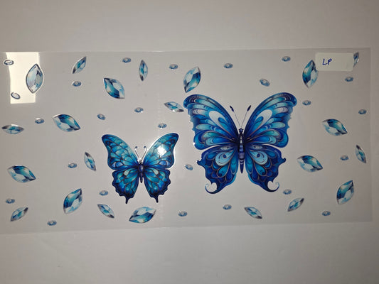 Blue Butterfly & Gem Tumbler Wrap - Vibrant Butterfly & Crystal Design