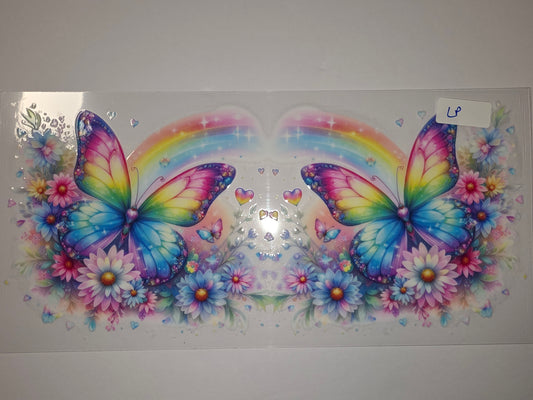Rainbow Butterfly & Flowers Tumbler Wrap - Whimsical Floral Butterfly Design