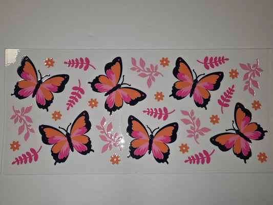 Pink Orange Butterfly Floral Tumbler Wrap - Sublimation Design