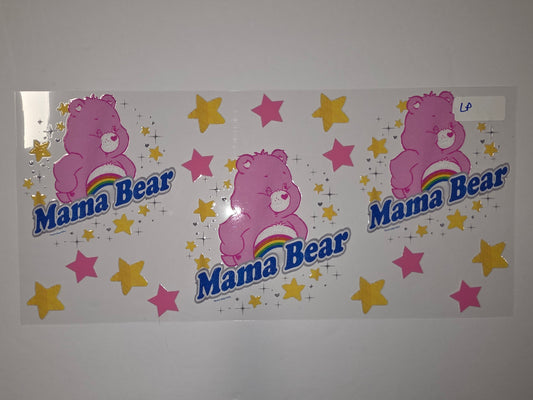 Pink Mama Bear Rainbow Stars Tumbler Wrap | Cute Care Bear Style Drinkware Design
