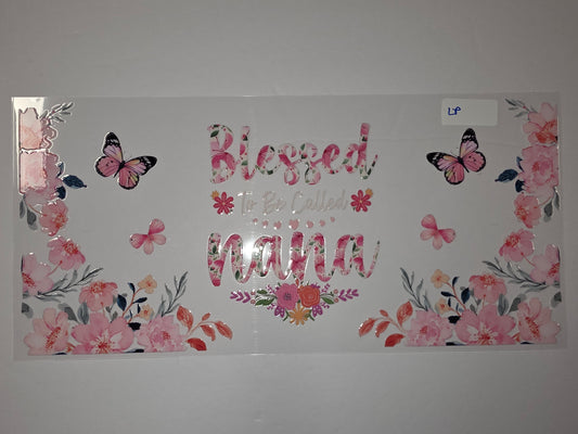 Blessed to be Called Mama Floral Butterfly Tumbler Wrap - Pink & White