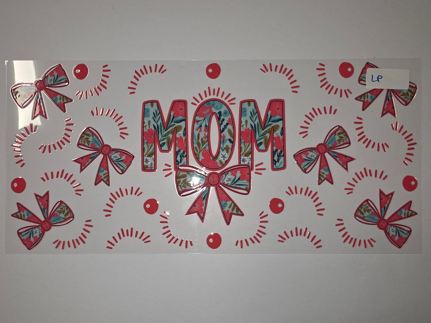 Floral MOM Tumbler Wrap | Pink Bows & Red Accents | Mother's Day Drinkware Design