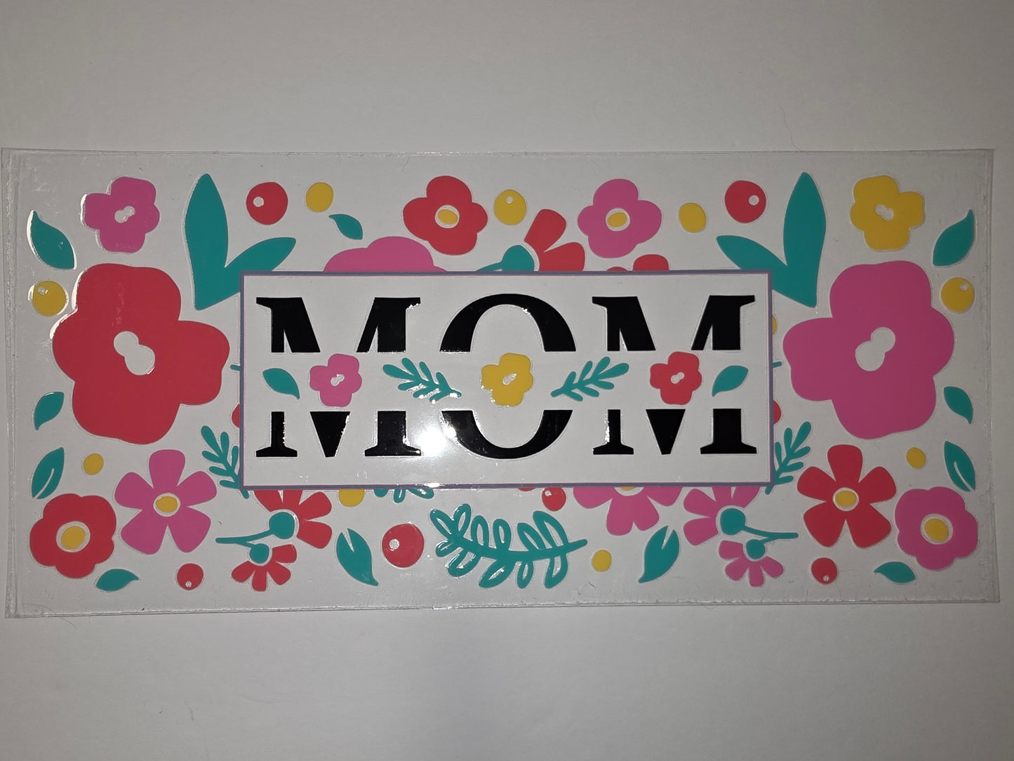 Floral "MOM" Tumbler Wrap - Pink, Red, Yellow, Teal Flowers - Mother's Day Gift