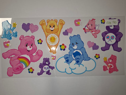 Care Bears Tumbler Wrap - Pink, Purple, Blue, Yellow - Cute & Nostalgic Design