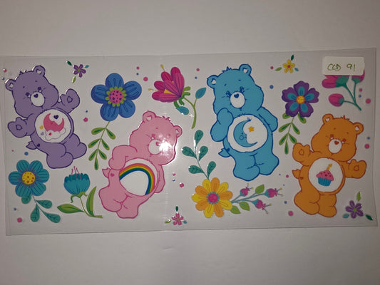 Care Bears Tumbler Wrap - Purple, Pink, Blue, Orange Bears with Flowers & Rainbows