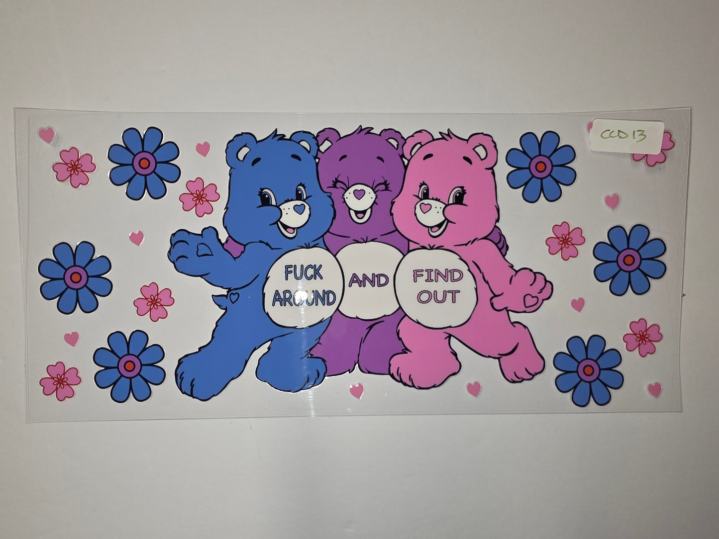 Retro Flower & Bear "Fuck Around Find Out" Tumbler Wrap | Pink, Purple, Blue