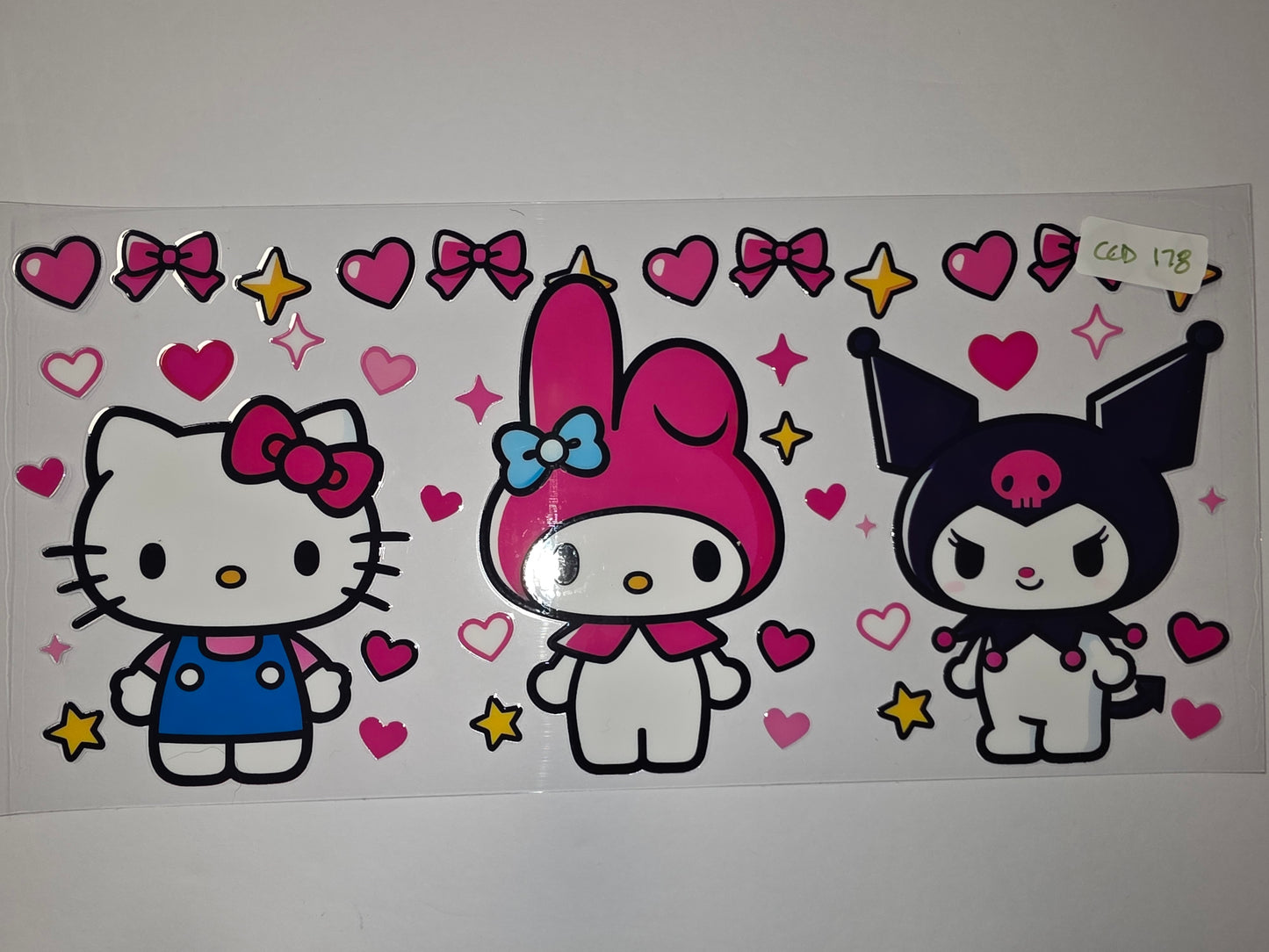 Kawaii Hello Kitty, My Melody & Kuromi Tumbler Wrap | Pink Hearts & Stars Design