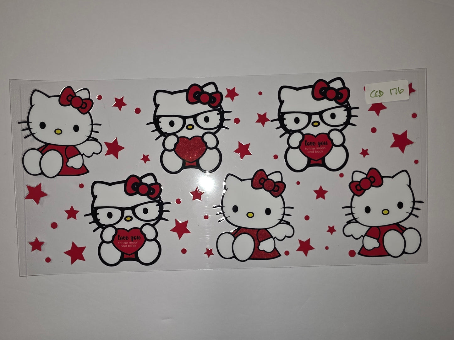 Cute Hello Kitty Tumbler Wrap - Red Bows, Hearts & Stars - Sublimation Design