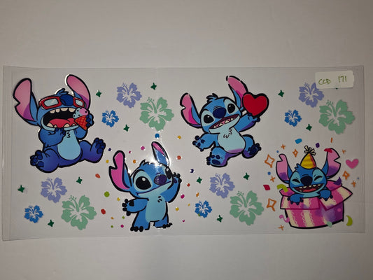 Cute Stitch Tumbler Wrap - Hawaiian Flowers, Ice Cream, Heart & Party Theme