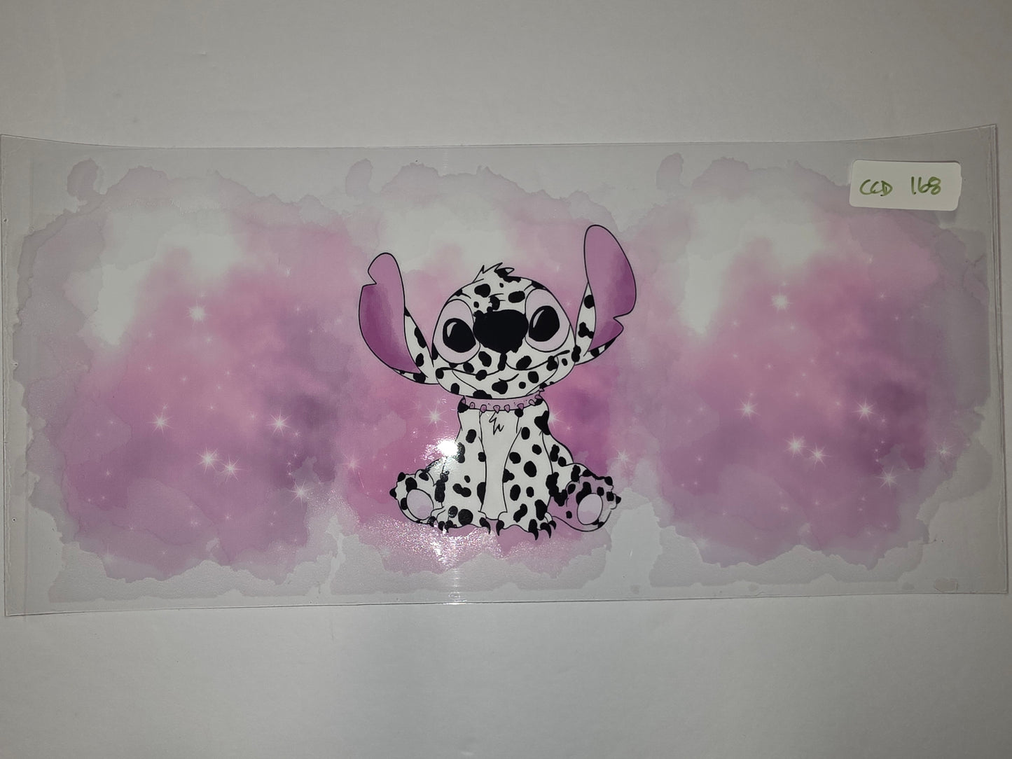 Cute Dalmatian Stitch Tumbler Wrap - Pink Watercolor Stars Design