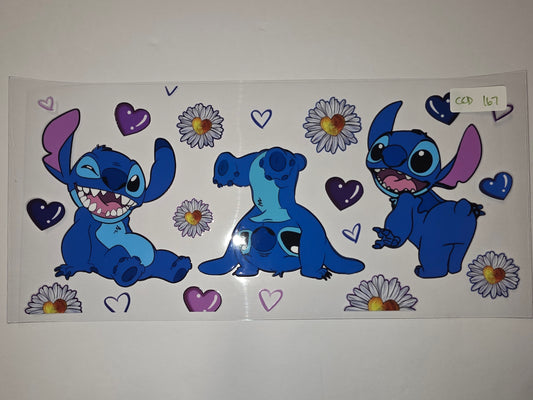 Cute Stitch & Daisy Tumbler Wrap | Blue & Purple Hearts | Fun Drinkware Design