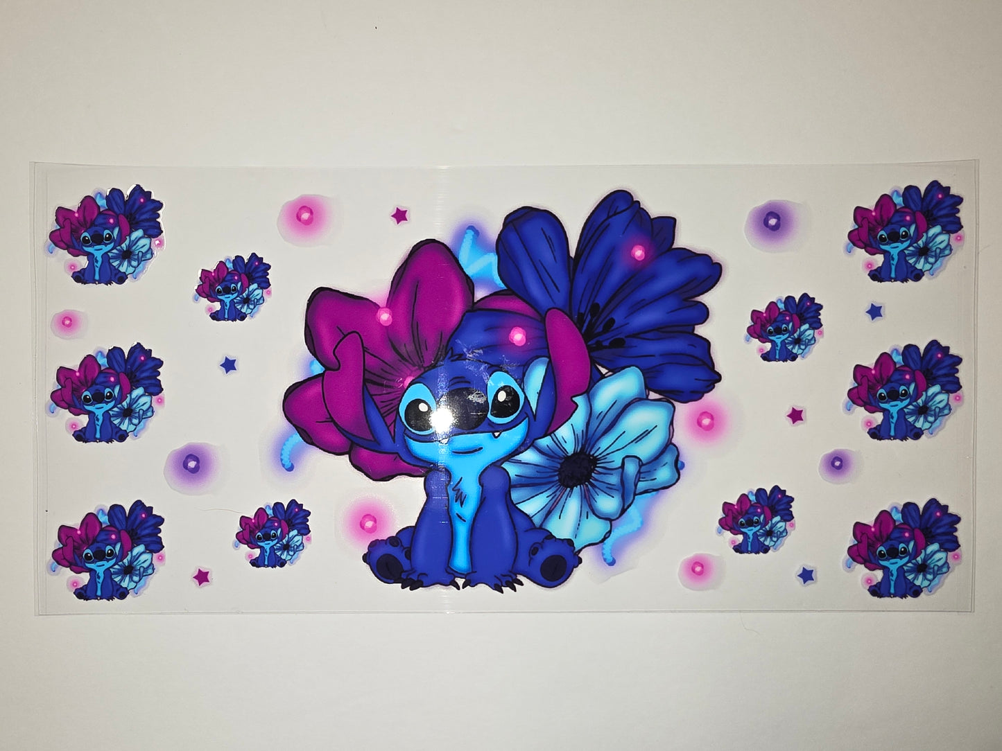 Cute Stitch Floral Tumbler Wrap - Blue, Purple, Pink Flowers - Sublimation Design