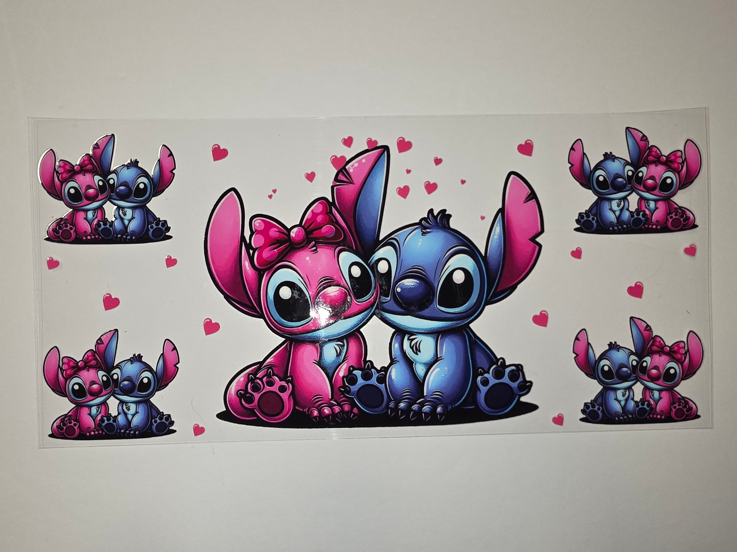 Cute Stitch & Angel Tumbler Wrap - Pink & Blue Characters with Hearts