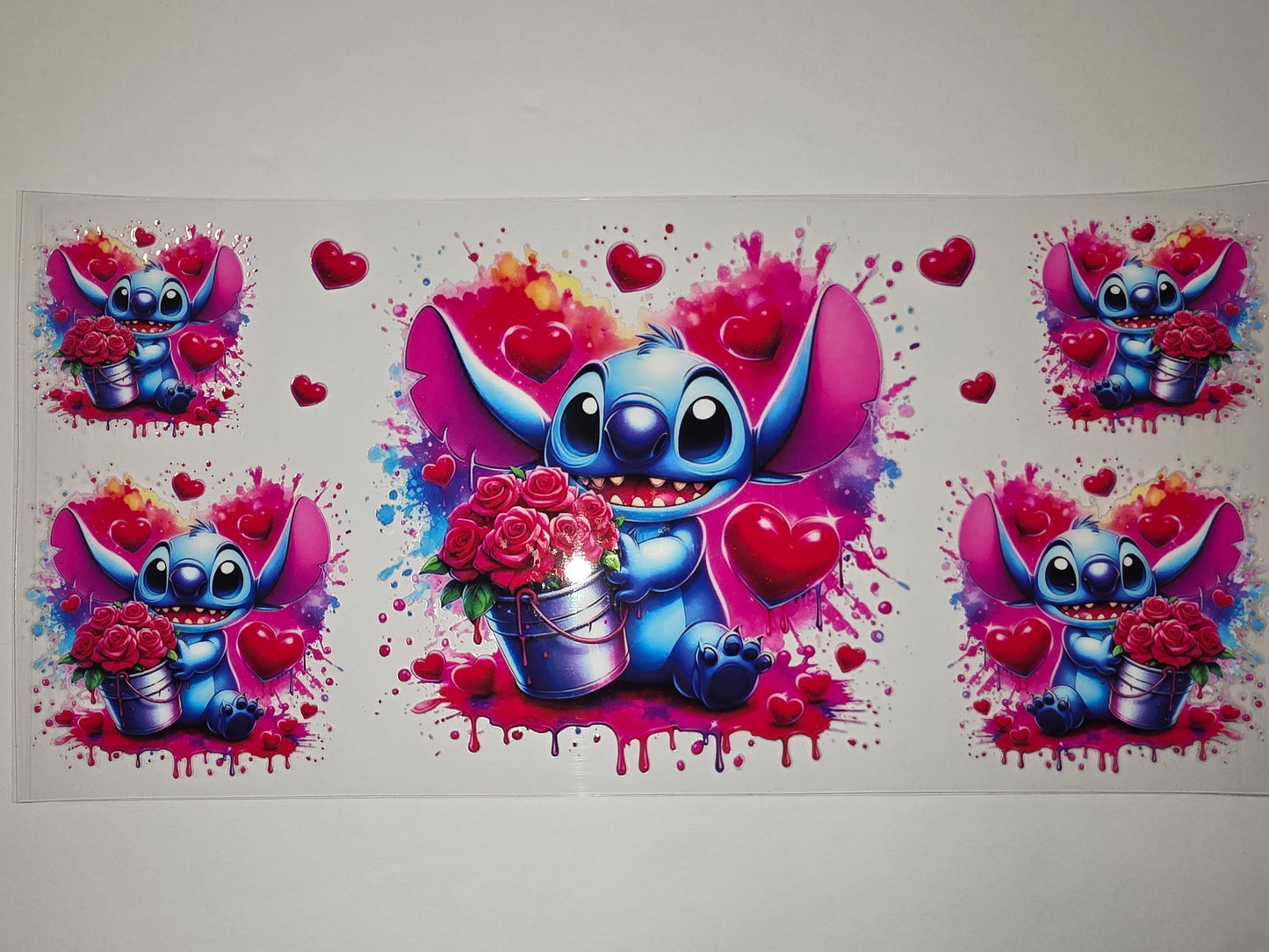 Cute Stitch Valentine's Day Tumbler Wrap - Pink Hearts & Roses Design