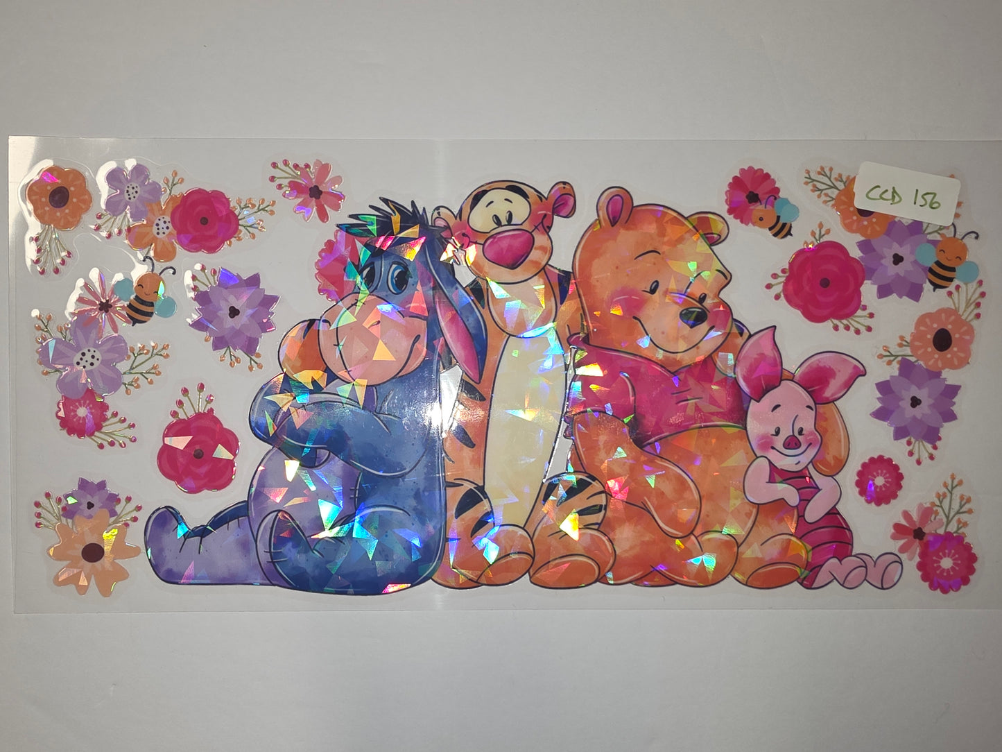 Holographic Winnie the Pooh & Friends Tumbler Wrap | Eeyore, Tigger, Piglet Floral Design