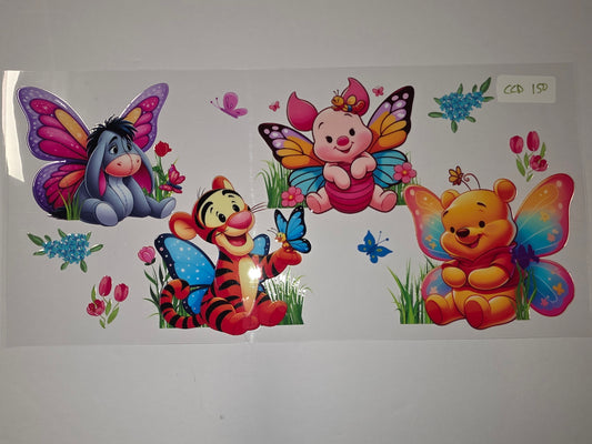 Winnie the Pooh Characters with Butterfly Wings Tumbler Wrap - Whimsical & Colorful