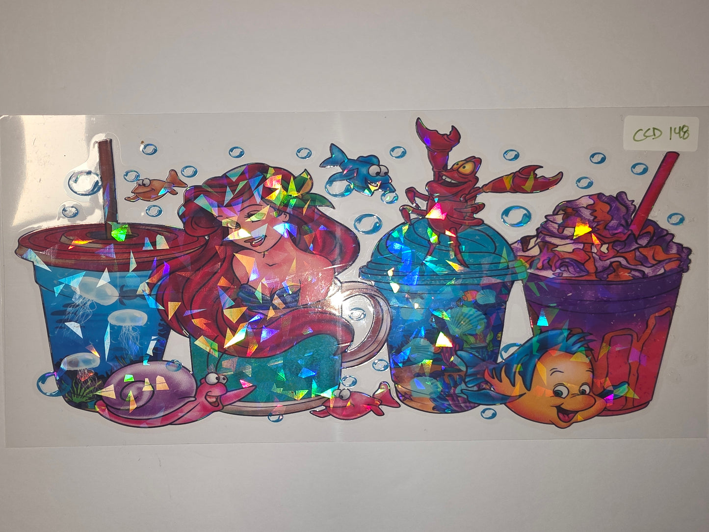 Holographic Little Mermaid & Friends Tumbler Wrap | Ariel, Flounder, Sebastian | Under the Sea Drinkware Design