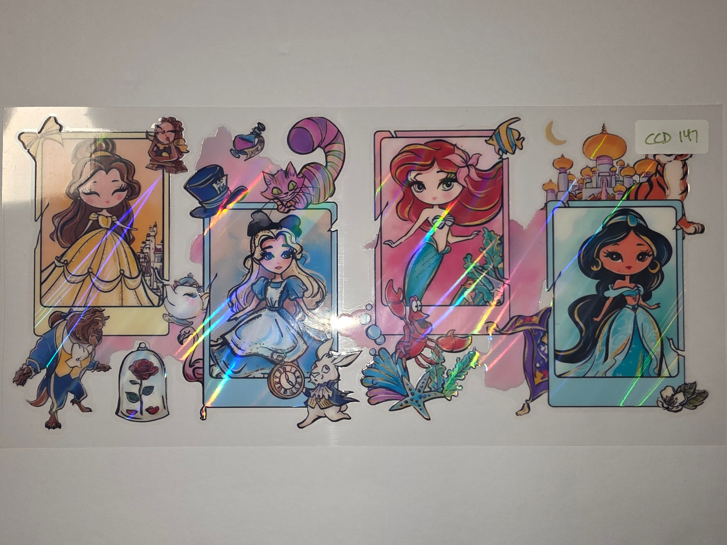 Chibi Princess Tumbler Wrap - Belle, Alice, Ariel, Jasmine - Holographic Design